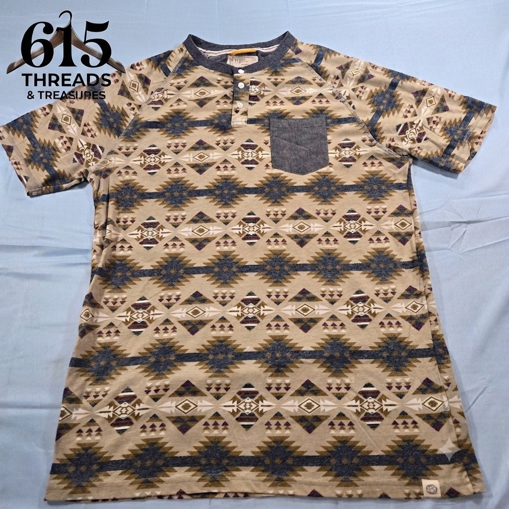 Free Planet Mens XL Henley Shirt Southwestern Geometric Short Sleeve FQ9Y66KH